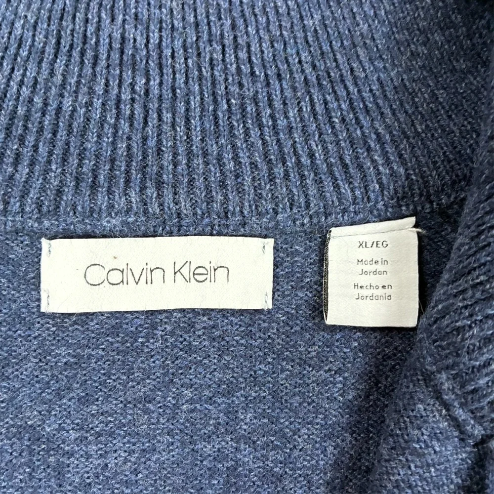 Calvin Klein Mens Size XL Quarter Zip Mock Neck Knit Sweater Blue Pullover